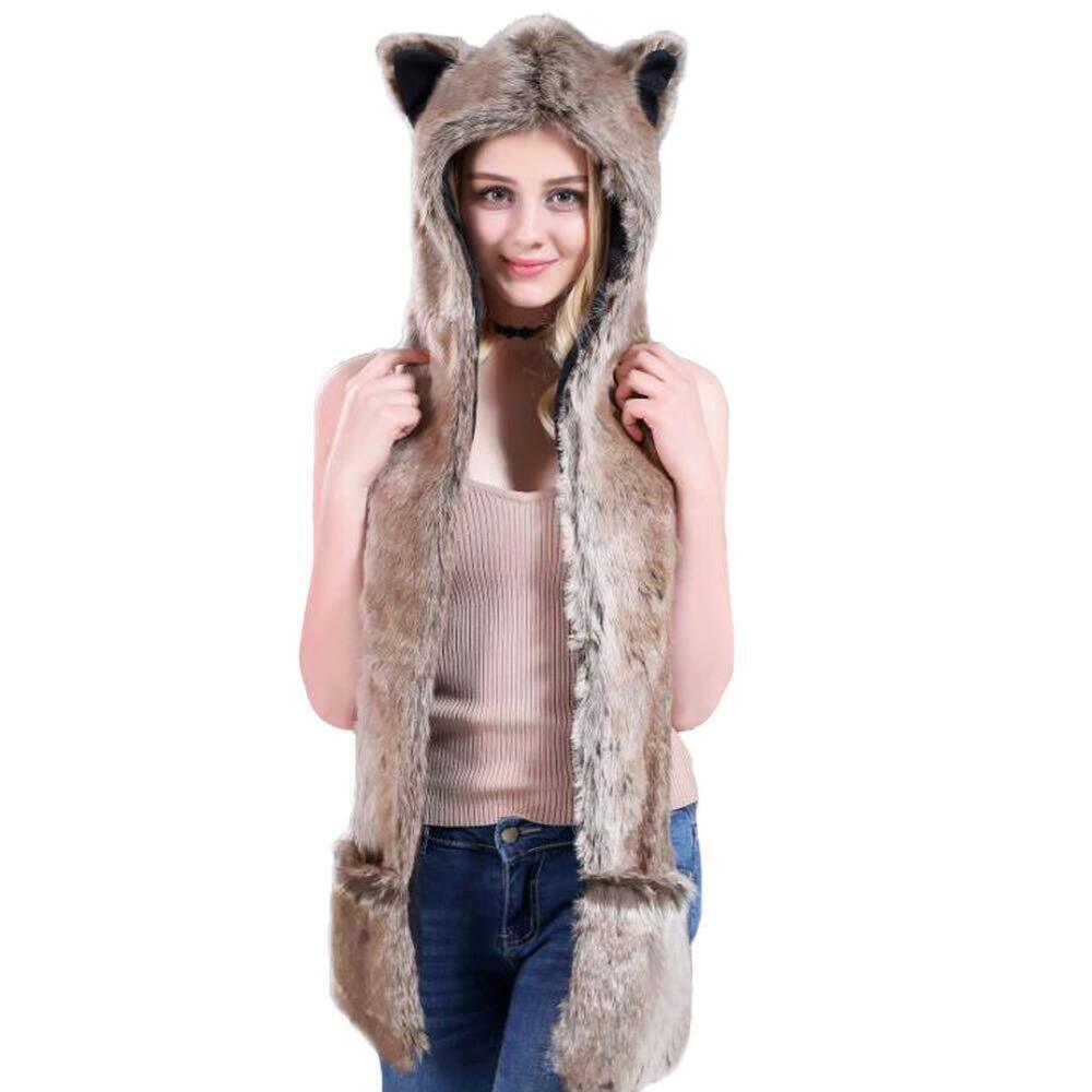 3807 Anime Spirit Animal Hood Hoods Furry Hoodie,Faux Fur Hat with Warm